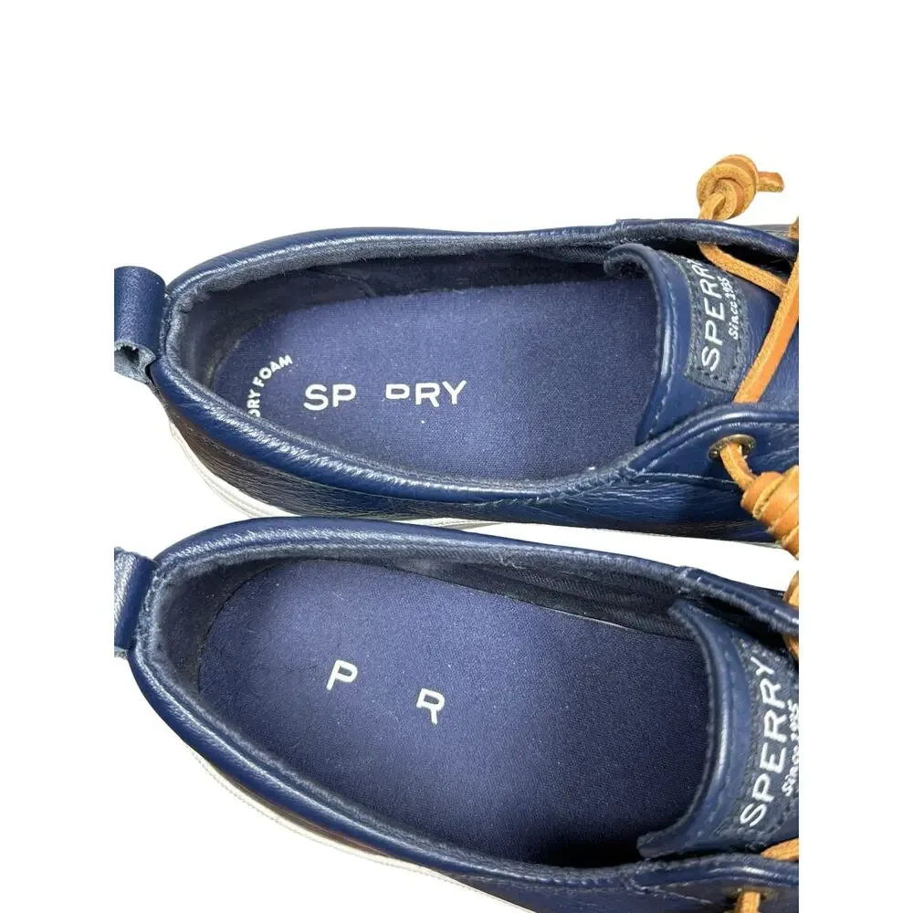 Sperry Crest Vibe Navy Leather Slip On Platform Loafer Sneakers Women's Size 9
